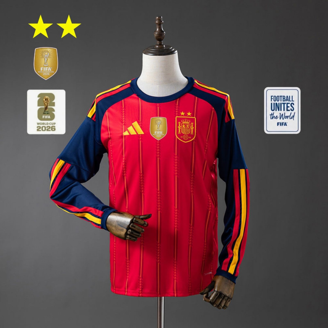 (26/27) Spain الأساسي 2-Star Champion Edition أكمام طويلة قميص S-3XL 6