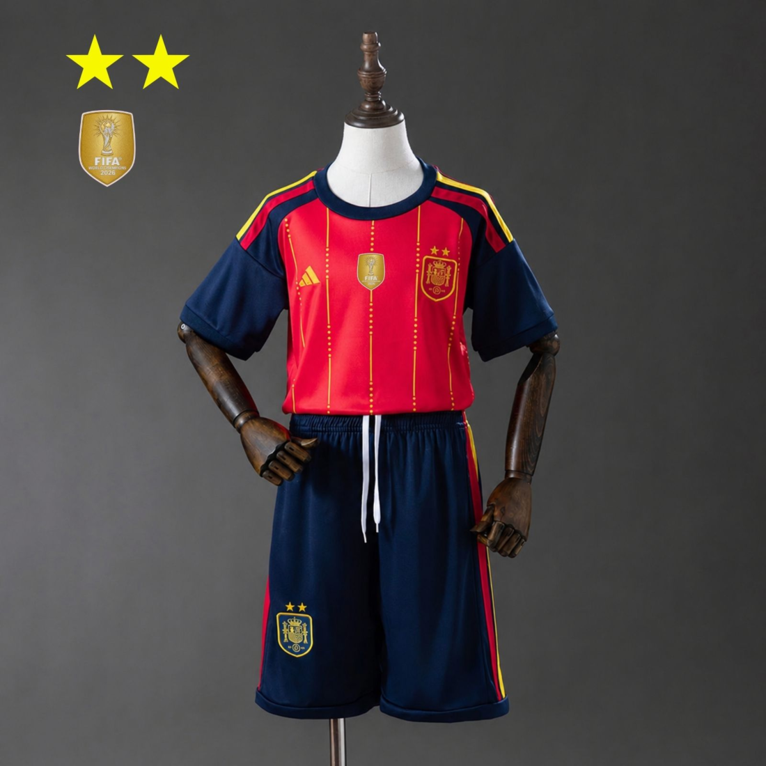 (26/27) أطفال طقم Spain الأساسي 2-Star Champion Edition قميص Size 14