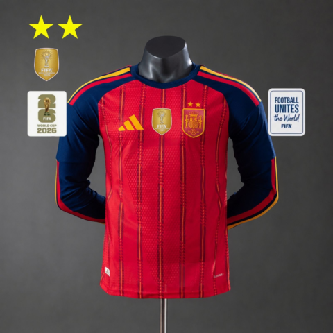 (26/27) Player Spain الأساسي 2-Star Champion Edition Long Sleeves قميص S-2XL