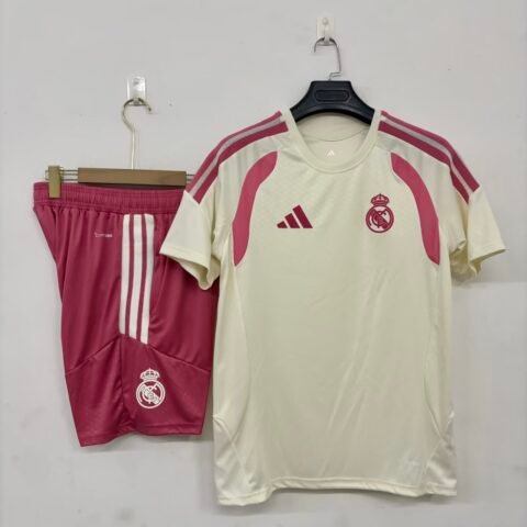 (26/27) Real Madrid Off-White Short-Sleeve تدريب قميص S-2XL