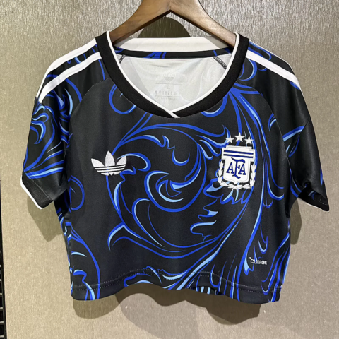 Feminina 2026 Argentian Visitante Cropped Camisa S-2XL